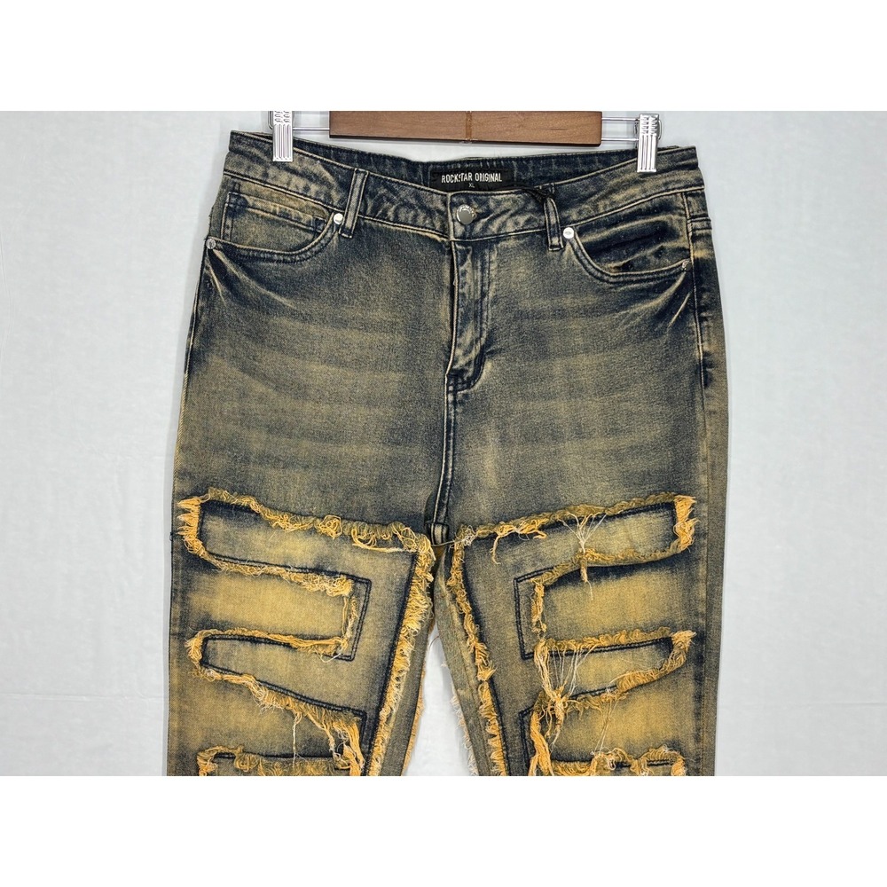 Rockstar Original Zariyah Tinted Stacked Flare Jeans‎ Mens Dark Wash XL (31x36)